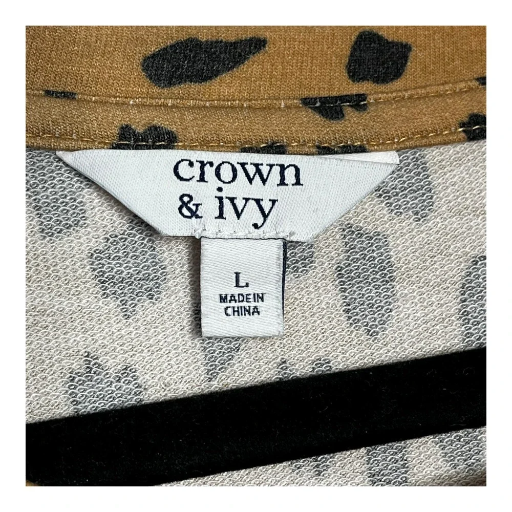 Crown &‎ Ivy Leopard Print Long Sleeve Tiered Ruffle Hem Dress Women L